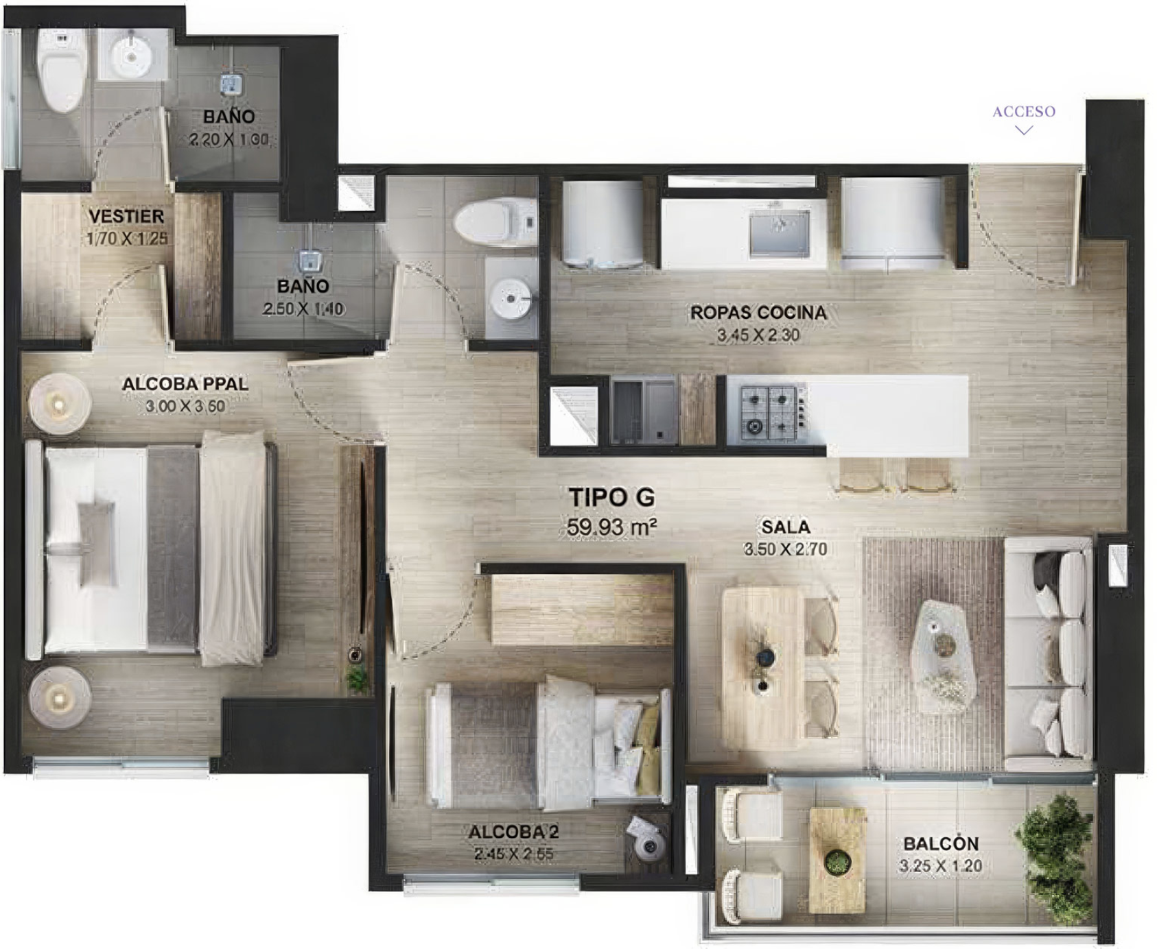 Plano del apartamento tipo G